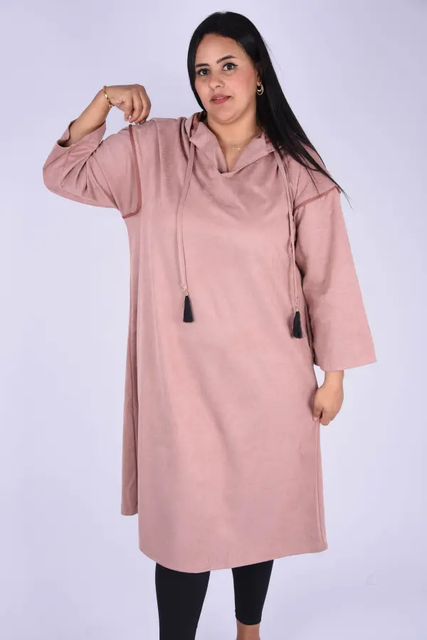 djellaba en Daim - Rose-Ref-DJ1717