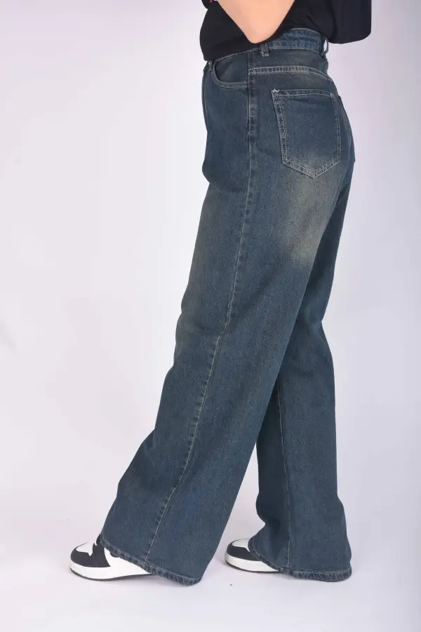 90 Wide Leg High Waist Long Jeans Bleu Vert Ref-W0019