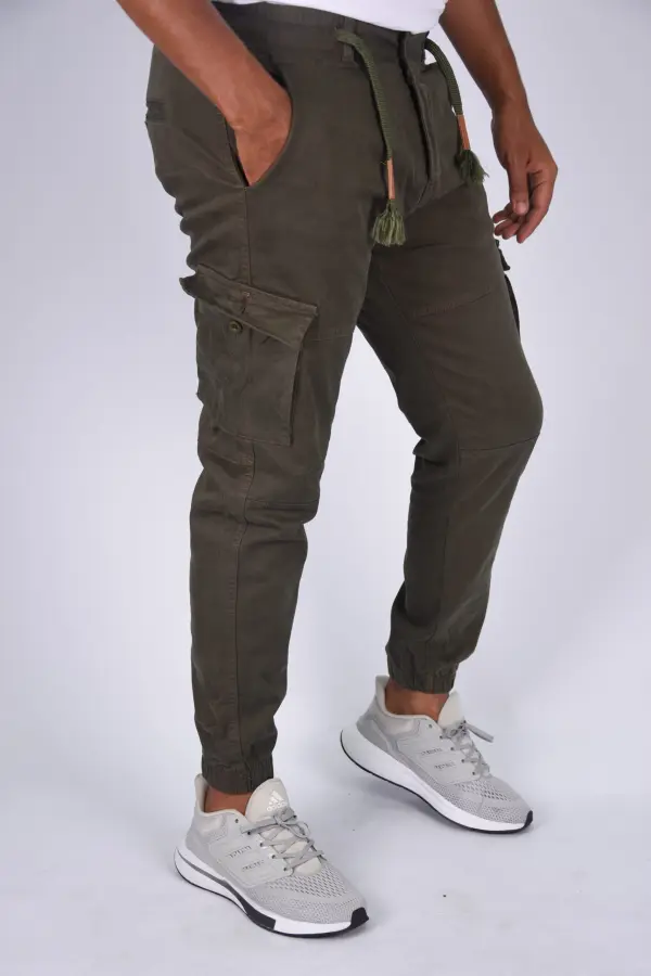 Pantalon jogger cargo En toile – Vert olive-ref-473